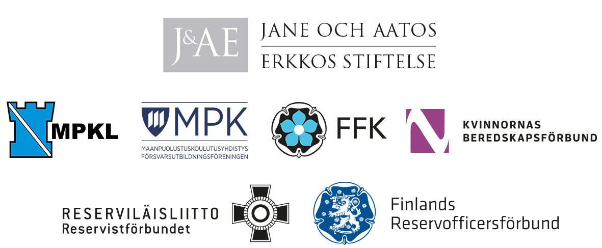 Jane och Aatos Erkkos stiftelse, Försvarsgillenas förbund, Försvarsutbildningsförbundet, Försvarskvinnorna, Kvinnornas Beredskapsförbund, Reservistförbundet och Finlands Reservofficersförbund