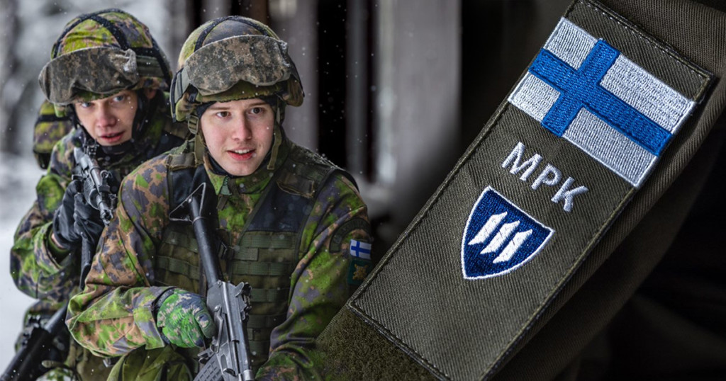 Kuvituskuva sotilaita ja MPK:n hihamerkki