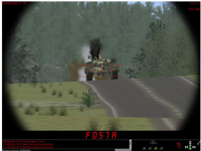 Virtuaali kuva simulaattoriammunnoista Leopard 2A panssarivaunusta.
